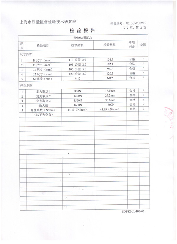 上海淞江ZTA型水泵彈簧減震器檢驗報告