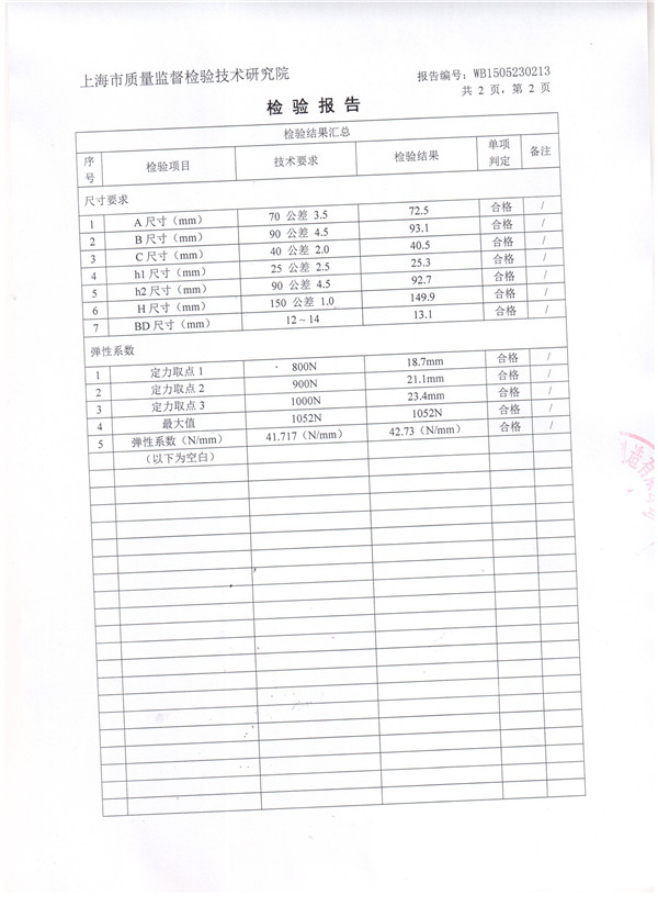 上海淞江ZTY型風機吊式彈簧減震器檢驗報告 上海淞江ZTY型風機吊式彈簧減震器檢驗報告