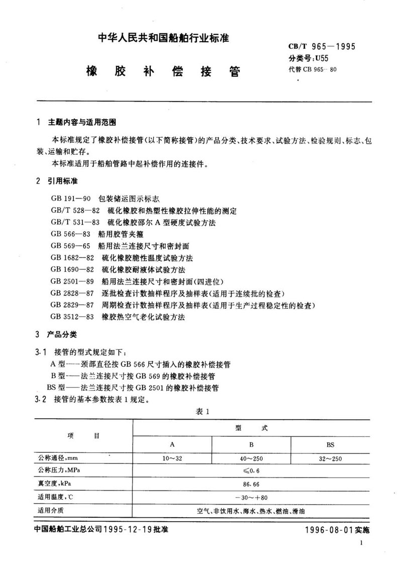 【行業標準】橡膠補償接管CB/T 965-1995船舶標準 【行業標準】橡膠補償接管CB/T 965-1995船舶標準