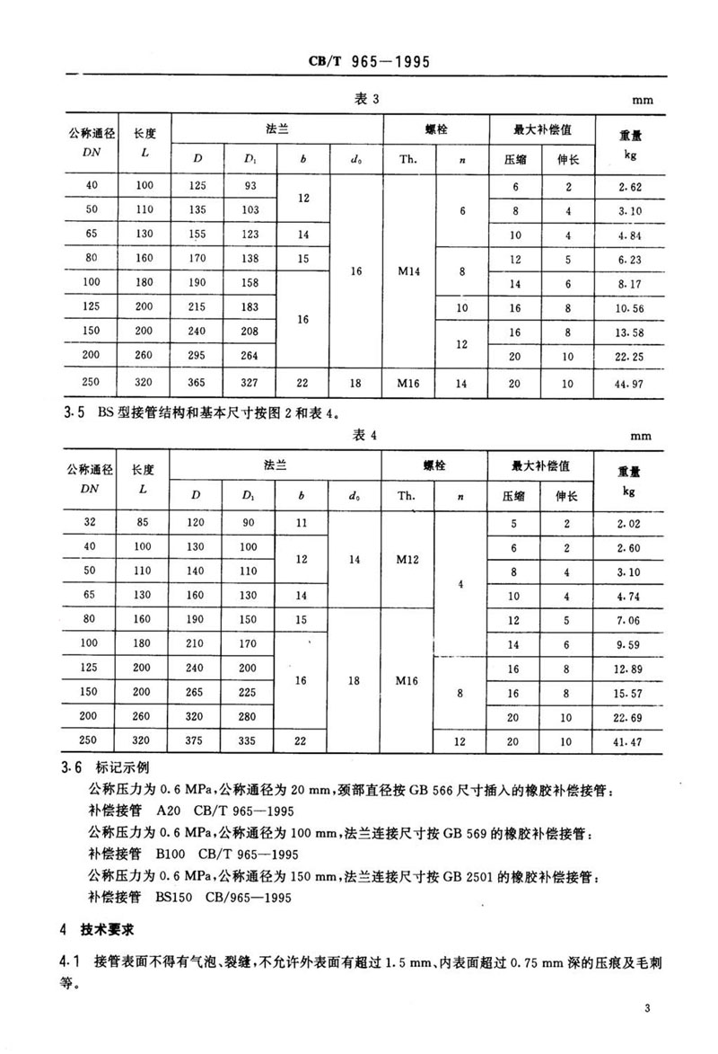 【行業標準】橡膠補償接管CB/T 965-1995船舶標準